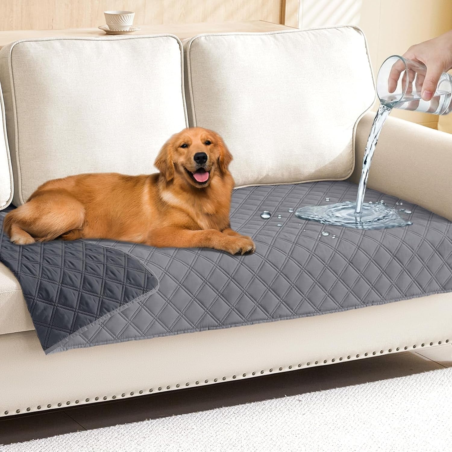 Waterproof Couch Covers for Dogs Washable, Reversible Pet Couch Covers for 3 Cushion Sofa Pet Friendly, Soft Sofa Furniture Protector for Dogs Cat Kids, Checkered (30"X70", Grey/Dark Grey)