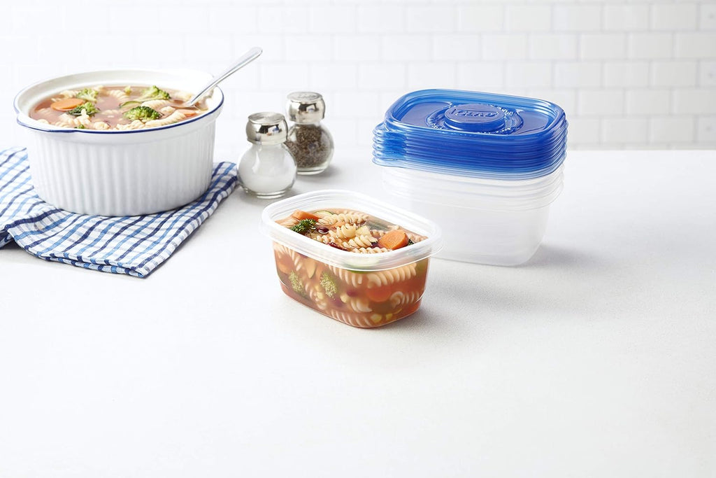ware Medium Rectangle Food Storage Containers with Lids, BPA Free Plastic for Soups Salads and Meal Prep, Airtight Leak Resistant, Microwave Dishwasher Freezer Safe, 24 Oz, 5 Count