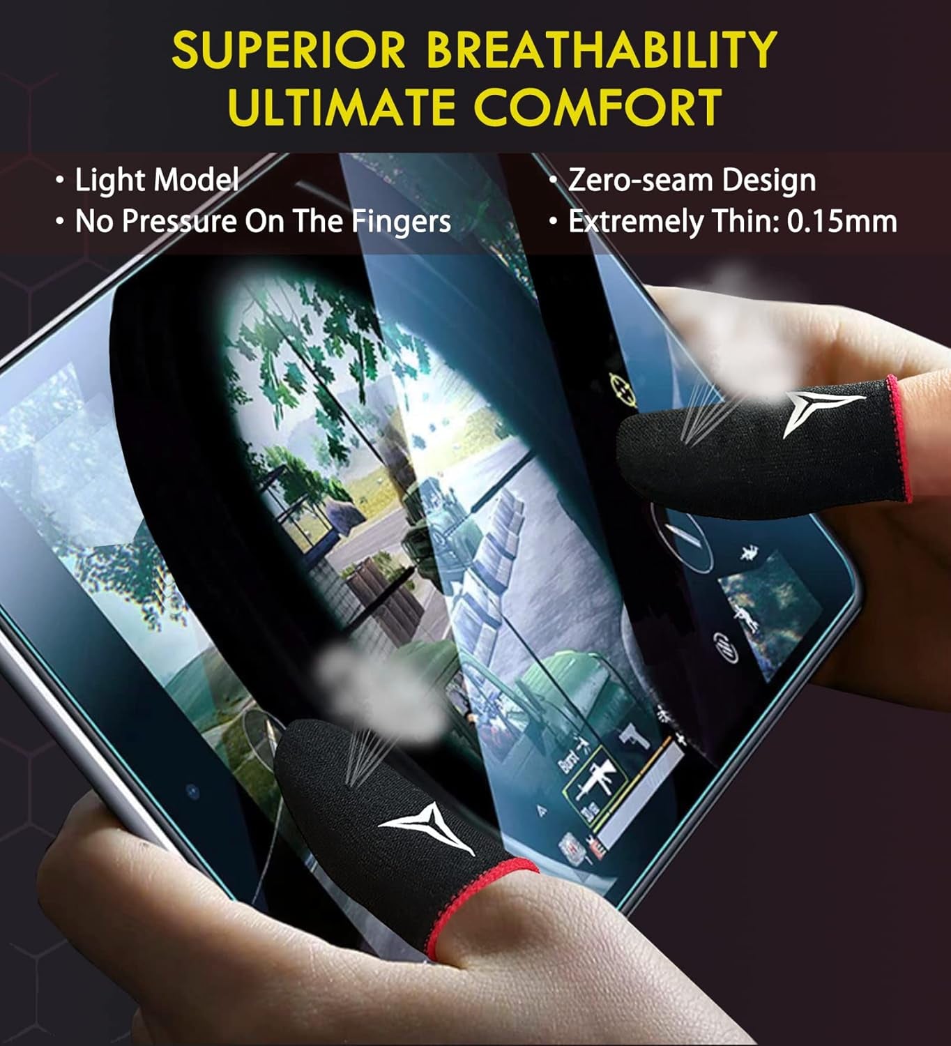 6 Pack Mobile Phone Gaming Finger Sleeves,  Finger Sleeves Compatible with All Touchscreen Devices, 0.15Mm Superconducting Nanofibers, Smooth Feel, Anti-Sweat, Extremely Thin, Red Edge