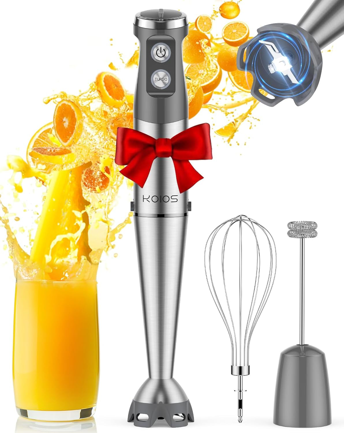 Immersion Blender, 1000W Anti-Scratch 3-In-1 Hand Blender, Upgraded 12 Speed Stainless Steel Blade Stick Blenders with Turbo Mode, Whisk and Milk Frother, Non-Bpa
