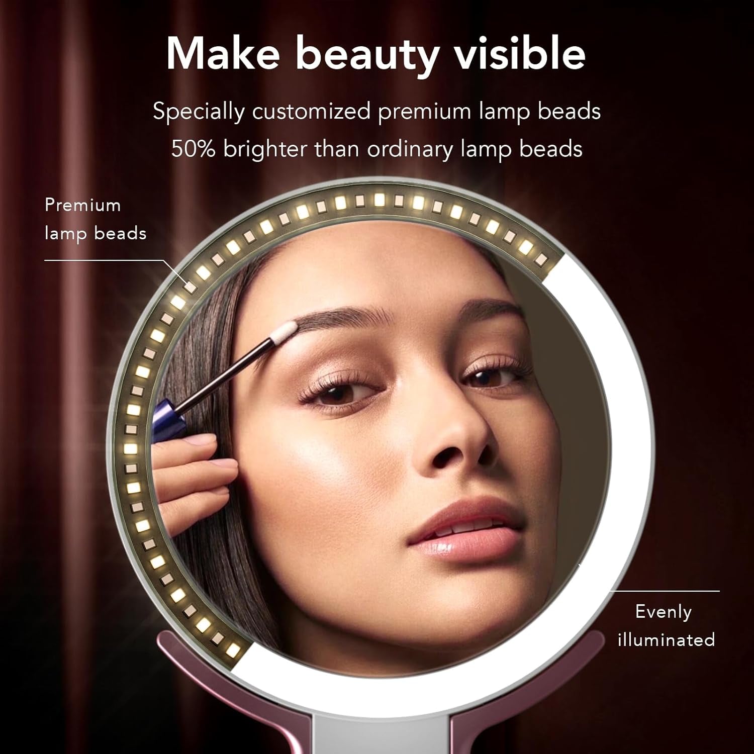 Travel Makeup Mirror with Lights, Rechargeable Double-Sided 10X/1X Magnifying Mirror, Portable Lighted Beauty Mirror, 3 Color Lighting, Dimmable Touch Screen, Tabletop Handhold Hanging (White)