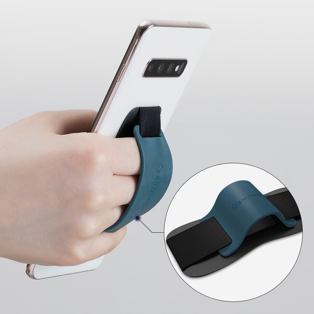 Phone Grip with Silicone Band – Comfortable One-Hand Holder & Kickstand for Smartphones, Tablets, and Ereaders for Iphone, Android, and Kindle Sinji Grip Silicone Black