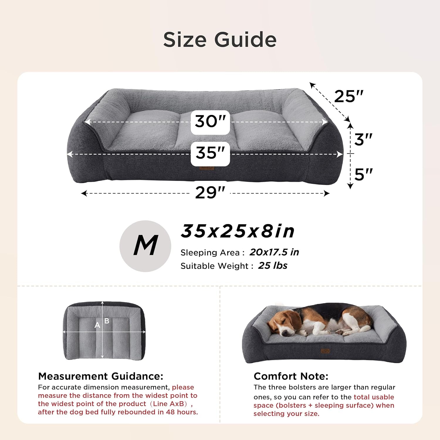 Bedsure Supportmax™ Orthopedic Dog Bed Medium Size Dog - Extra Thick Supportive Medium Dogs Beds with Waterproof Washable Cover, Comfort Pet Bed Sofa with Soft Sherpa and Nonskid Bottom, Grey, 35"