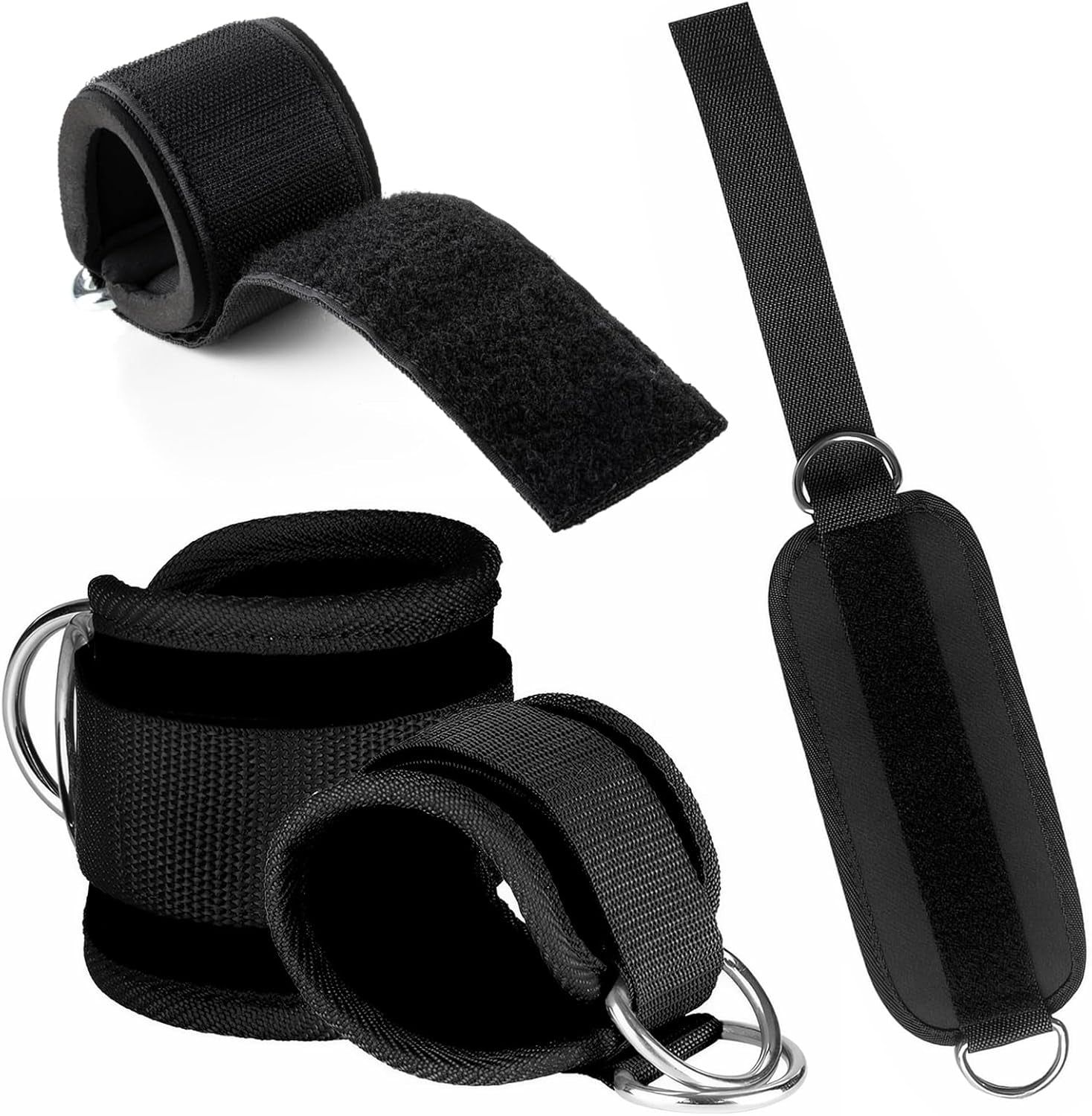 2 PCS Weightlifting Straps with D Ring,Adjustable Wrist Cuffs Gym,Padded Wrist Cuffs,For Cable Machines Strength Training Equipment,Black