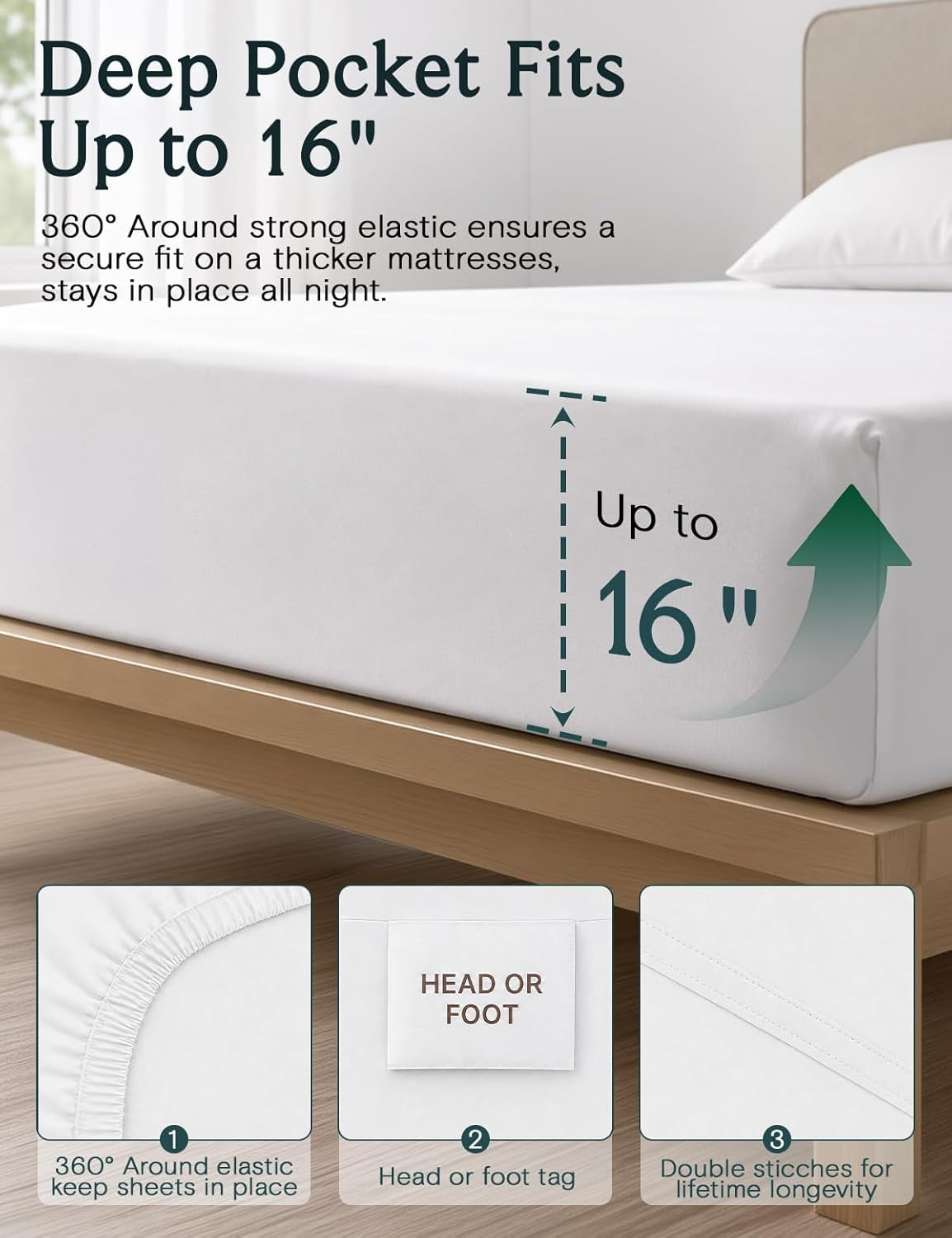 Queen Sheet Set, 4PC Bed Sheets Queen Size, Deep Pocket Cooling Bed Sheets, Soft Hotel Luxury Bedding for Mattress Wrinkle Free, Silky Fitted Sheet & Pillowcase Sets, White