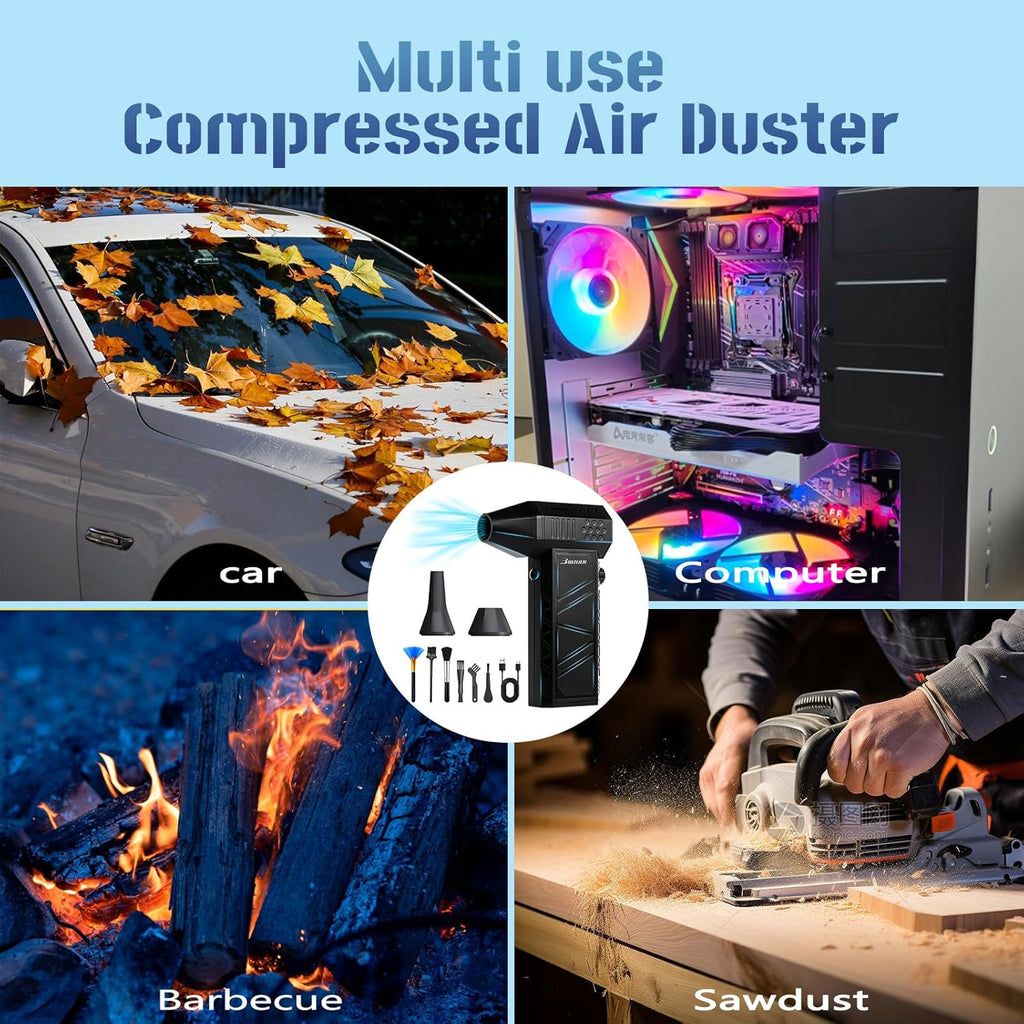 Compressed Air Duster-150000Rpm Electric Air Duster for Cleaning Keyboard & PC Infinitely Adjustable Speed Cordless Turbo Fan Turbo Dryer Blower for Car, Air Bed, Outdoors, Home.