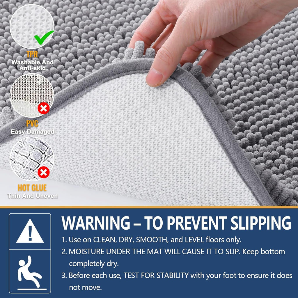 Bathroom Rugs 30X20, Extra Soft Absorbent Shaggy Chenille Bath Rugs, Machine Washable Rubber Backing Non-Slip Bath Mats for Bathroom Floor Tub and Shower, Home Decor Accessories, Grey