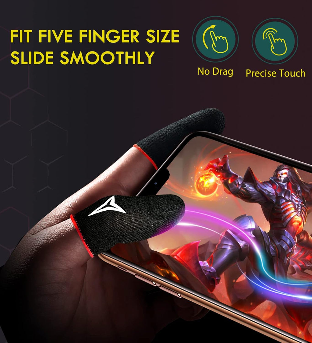 6 Pack Mobile Phone Gaming Finger Sleeves,  Finger Sleeves Compatible with All Touchscreen Devices, 0.15Mm Superconducting Nanofibers, Smooth Feel, Anti-Sweat, Extremely Thin, Red Edge
