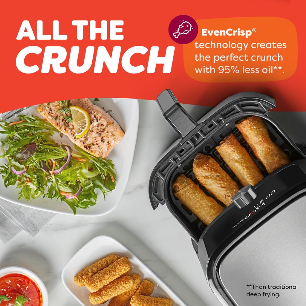 4QT Vortex plus 6-In-1 Mini Air Fryer, Custom Program Options, Crisps, Broils, Roasts, Dehydrates, Bakes, Reheats, 100+ In-App Recipes, Stainless Steel,4 Quarts