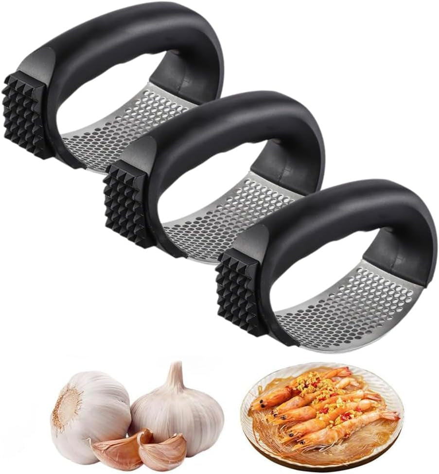 Stainless Steel Garlic Press, New Garlic Press Rocker, Home Kitchen Utensils Portable Manual Garlic Crusher for Smash Garlic Kitchen Gadgets Tools (3 Pack)