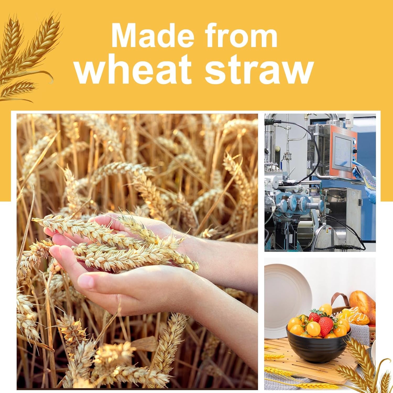 Wheat Straw Dinnerware Sets, 16PCS Plastic Dinnerware Set for 4, Wheat Straw Plates and Bowls Sets, Unbreakable Dinnerware Plastic Microwave Safe Dishes Set for Kitchen&Camping