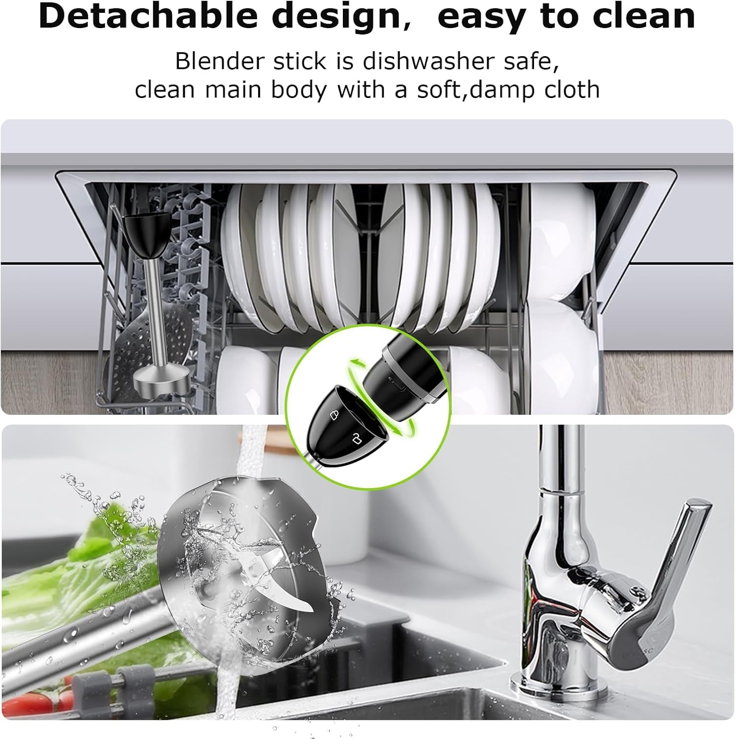 Hand Blender, Immersion Blender with 2 Mixing Speed, Electric Handheld Mixer Portable Stick Mixer with Stainless Steel Blades for Soup, Smoothie, Puree, Baby Food
