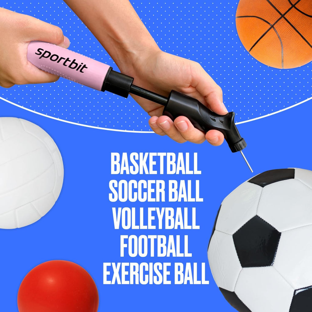 Ball Pump for Sports Balls - Push & Pull Inflating System - Hand Pump for Exercise Balls - Volleyball Pump, Basketball Inflator, Ball Air Pump - Goes with 5 Needles Set