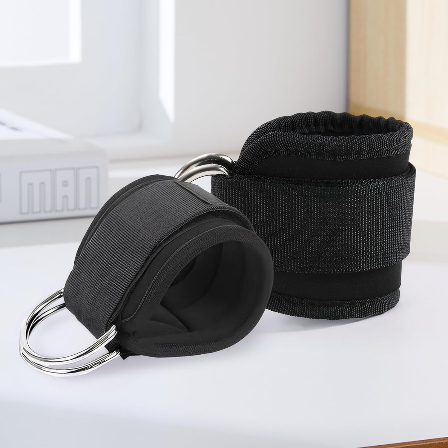 2 PCS Weightlifting Straps with D Ring,Adjustable Wrist Cuffs Gym,Padded Wrist Cuffs,For Cable Machines Strength Training Equipment,Black
