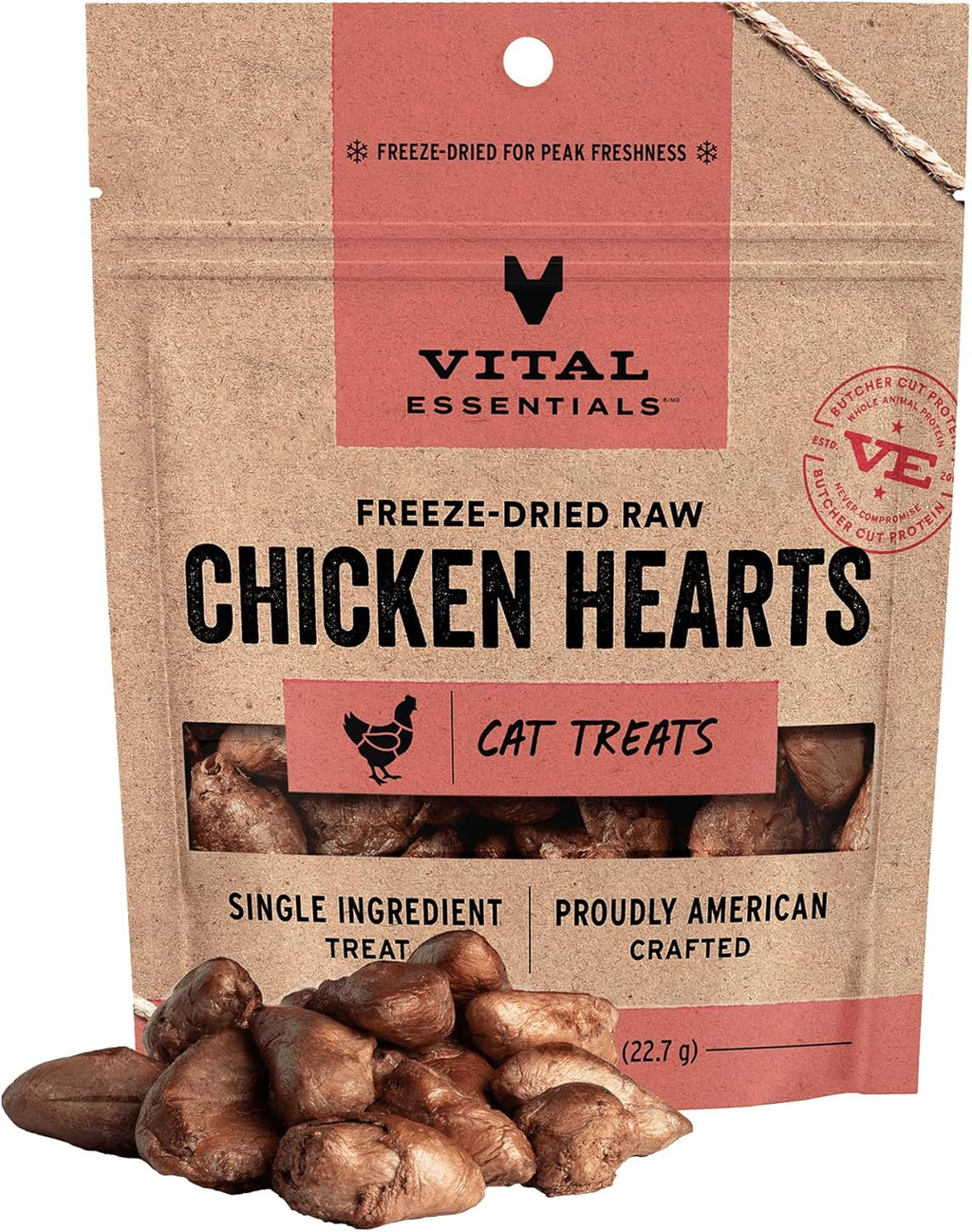 Freeze Dried Raw Chicken Hearts Cat Treats | Single Ingredient | Premium Quality | Grain Free, Healthy Treats for Cats, 0.8 Oz Bag