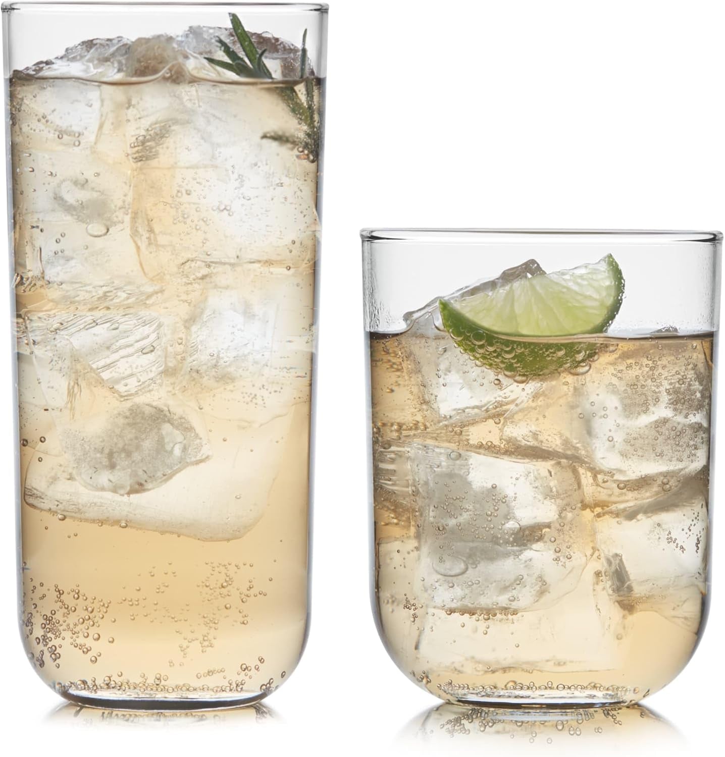 Polaris Tumbler and Rocks, Axis Glass Cups Set of 16, Elegant Mixed Drinking Glasses with Modern Clean Lines, Dishwasher Safe Glassware Set