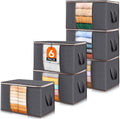 6 Pack Clothes Storage Bins with Lids, Foldable Blanket Storage Bags with Zippers, Clear Window and Reinforced Handles, Closet and Organization for Clothing, Sweater, Comforter, Bedding