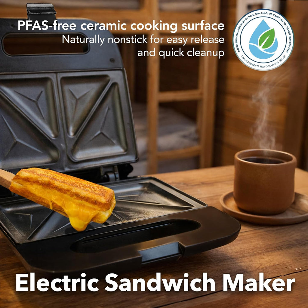 Electric Sandwich Maker with Non-Stick Plates, Indicator Lights, Cool Touch Handle, Easy to Clean and Store, Perfect for Cooking Breakfast, Grilled Cheese, Tuna Melts and Snacks, Black GPS401B