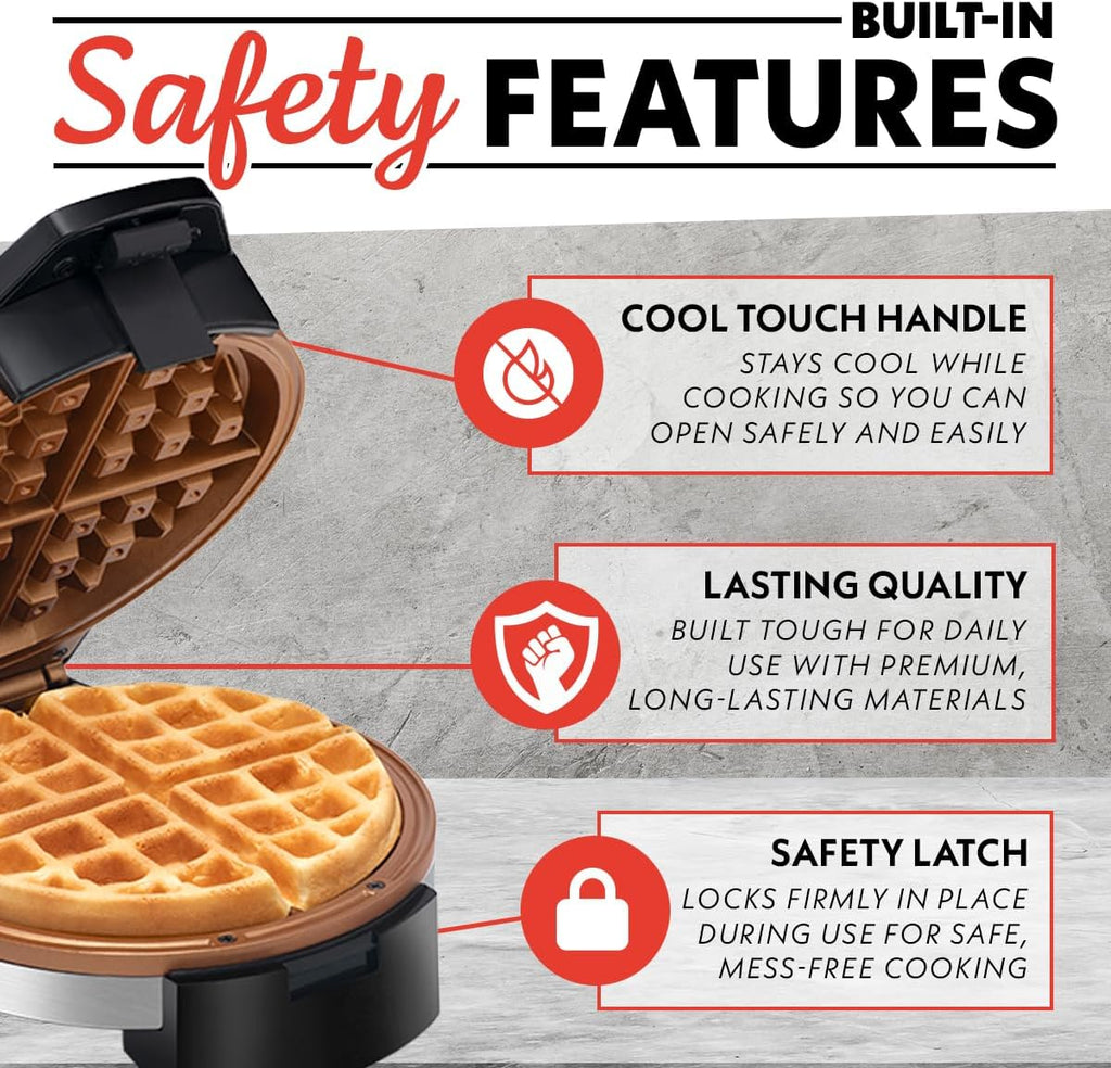 Belgian Waffle Maker – Compact Design with Upright Storage, Adjustable Browning, and Easy-Clean Nonstick Ceramic Plates, Stainless Steel