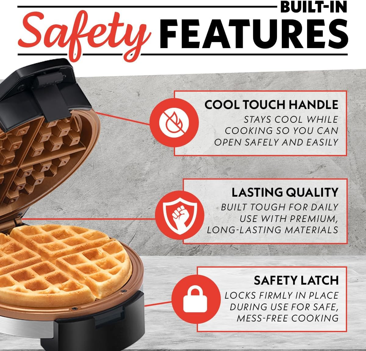 Belgian Waffle Maker – Compact Design with Upright Storage, Adjustable Browning, and Easy-Clean Nonstick Ceramic Plates, Stainless Steel