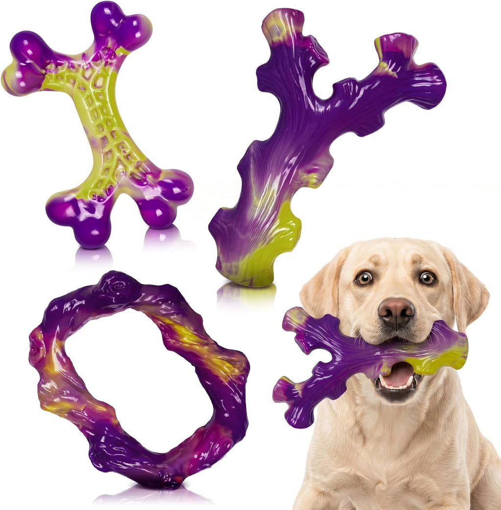 Tough Dog Toys for Aggressive Chewers 3 Pack, Indestructible Dog Toys for Large Dogs, Dog Chew Toys, Aggressive Chew Toys to Keep Them Busy, Dog Bones for 30-75Lbs Medium/Large Breeds
