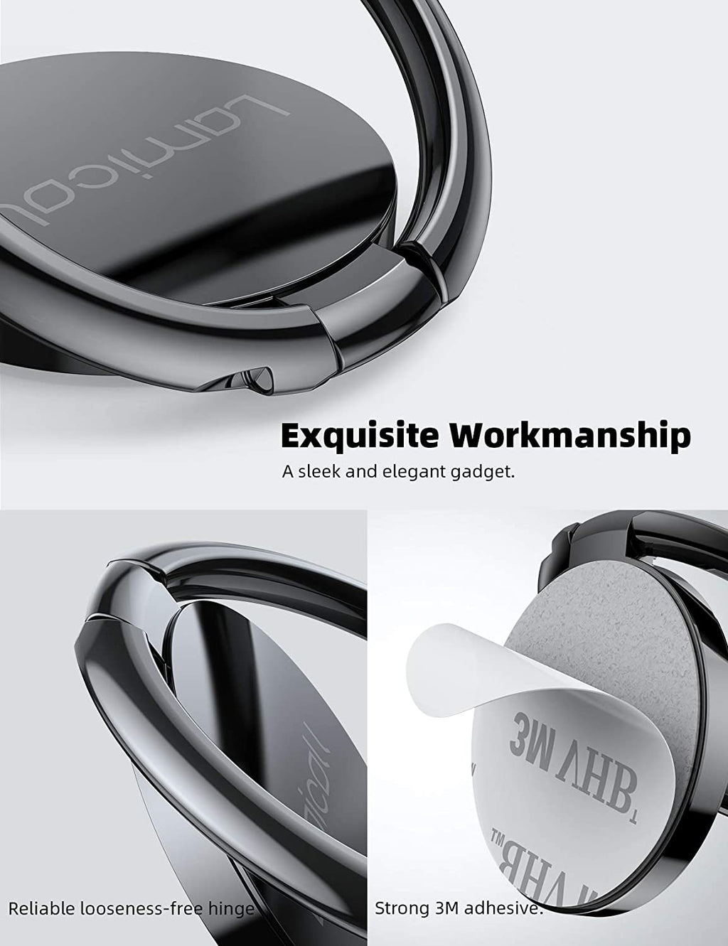 Cell Phone Ring Holder Stand - Phone Finger Gip Kickstand, 360° Rotation Polished Metal Grip for Magnetic Car Mount, Fit for Iphone 17/16/15/14 Pro Max Air, Android Smartphone Accessories