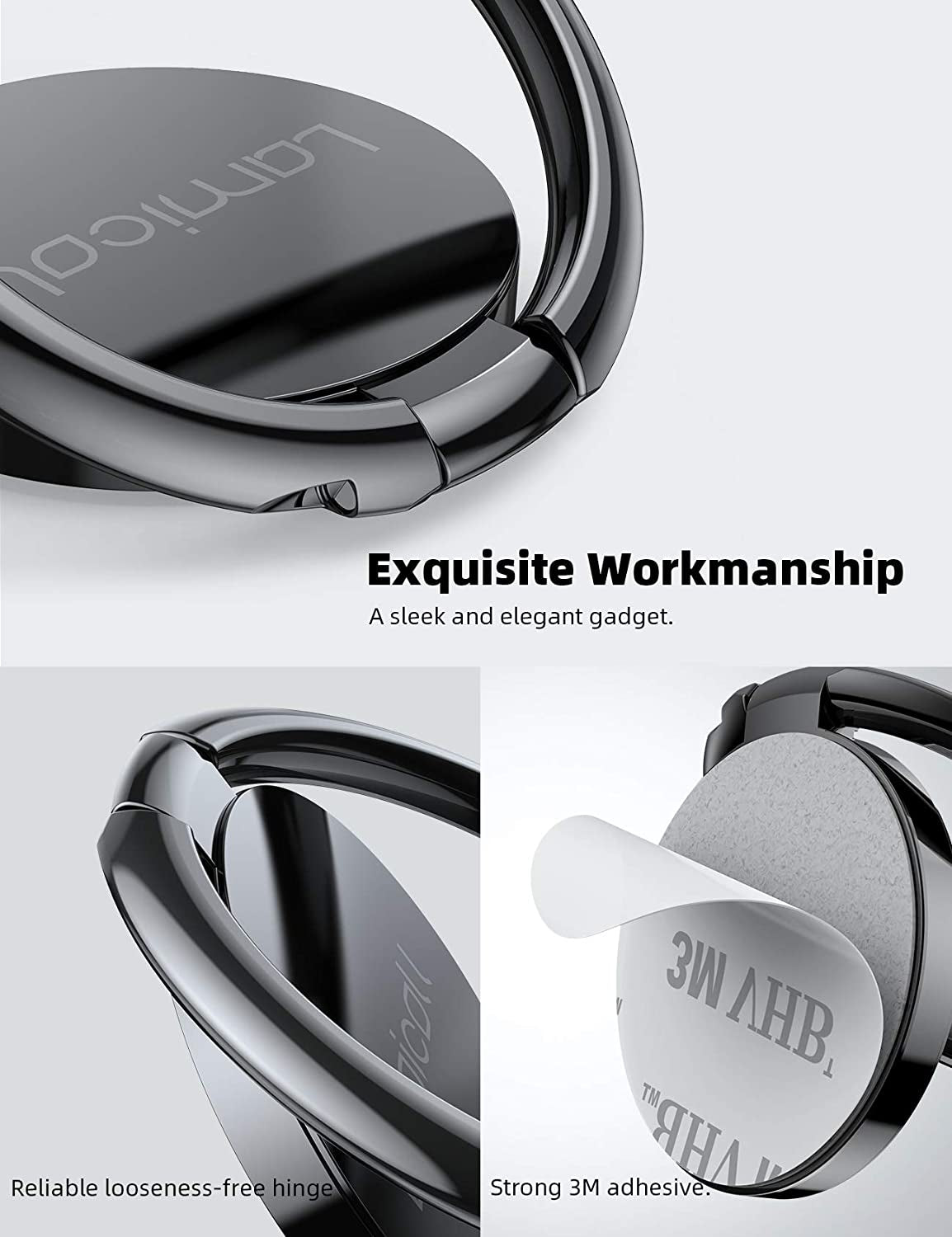 Cell Phone Ring Holder Stand - Phone Finger Gip Kickstand, 360° Rotation Polished Metal Grip for Magnetic Car Mount, Fit for Iphone 17/16/15/14 Pro Max Air, Android Smartphone Accessories