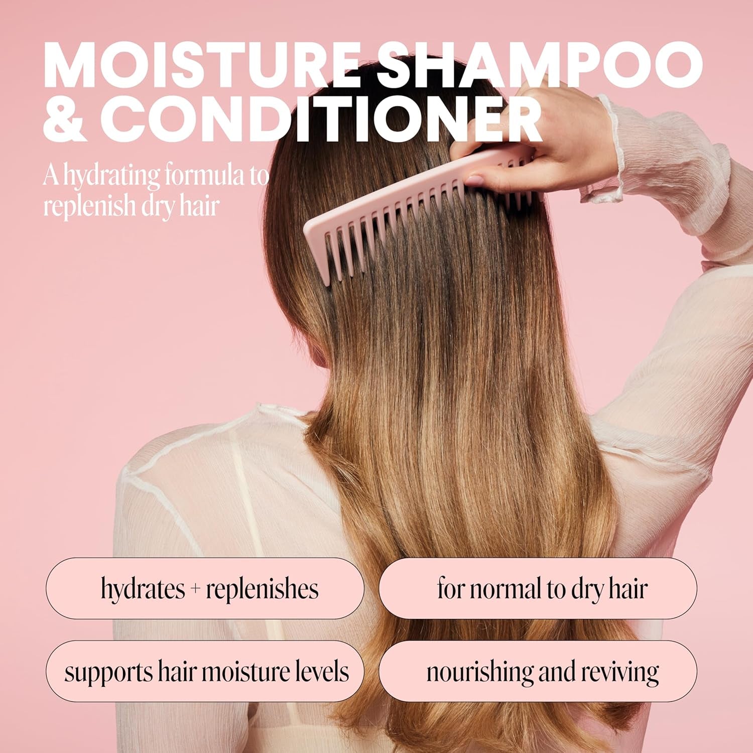 Moisture Shampoo + Conditioner Set for Dry, Coarse, Stressed, Frizzy Hair, Made with Coconut Oil, Rice Protein, Shea Butter and Vitamin E, All Natural, 12 Fl Oz (Pack of 2)