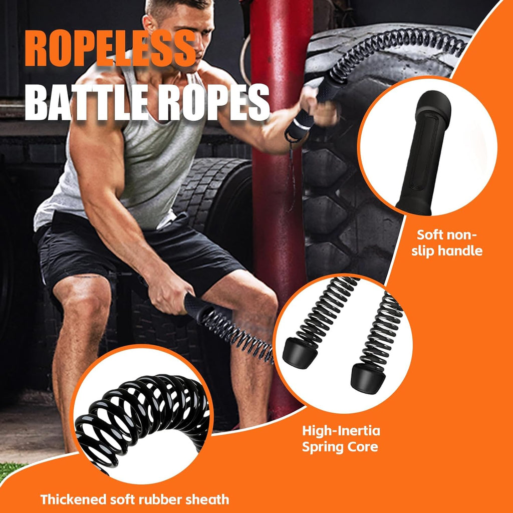 Cordless Battle Rope 2-Piece Set Heavy-Duty Portable Training