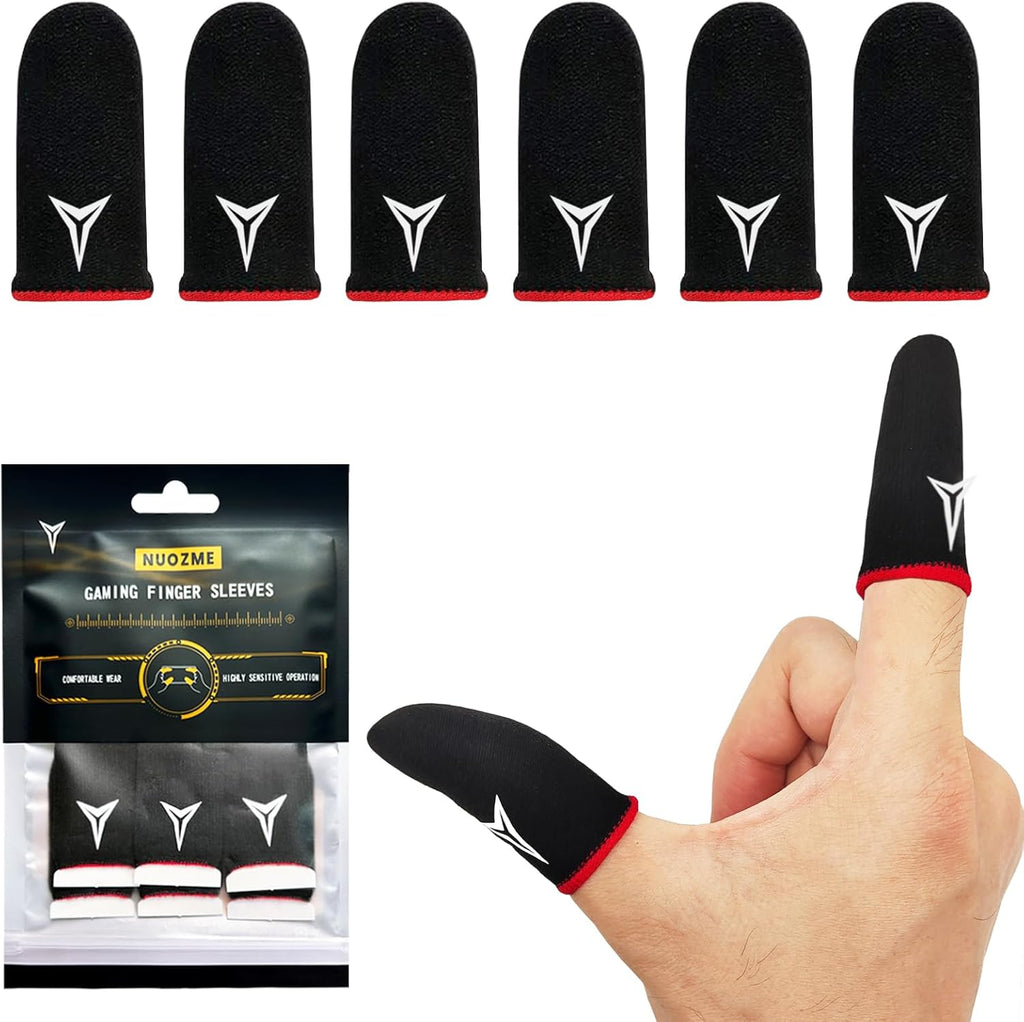 6 Pack Mobile Phone Gaming Finger Sleeves,  Finger Sleeves Compatible with All Touchscreen Devices, 0.15Mm Superconducting Nanofibers, Smooth Feel, Anti-Sweat, Extremely Thin, Red Edge