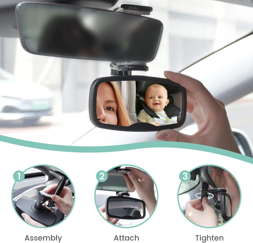 Clip Baby Car Mirror – Rear Facing Car Mirror for Baby, Over-The-Mirror Design, Shatterproof Glass, 360° Swivel, Universal Fit for Rearview Mirror – Toddler Car Safety Essential, Baby Car Accessories