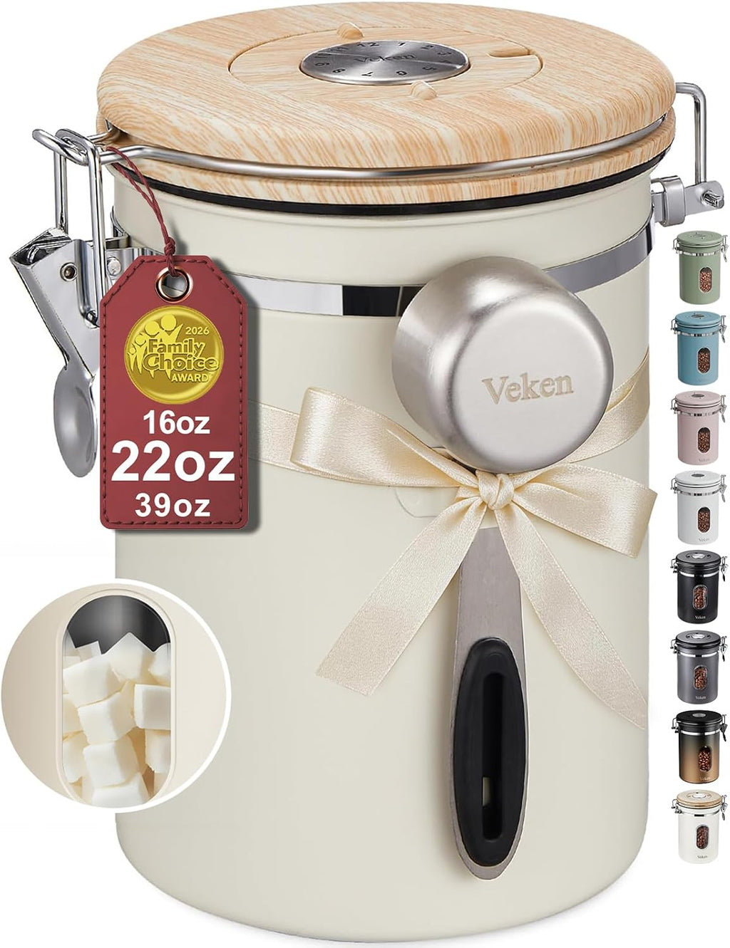 Coffee Sugar Canister with Window, Mothers Day Gifts for Women,Airtight Stainless Steel Kitchen Food Storage Container, Date Tracker & Scoop for Grounds Coffee, Beans,Tea,Flour,Cereal,22Oz,Cream