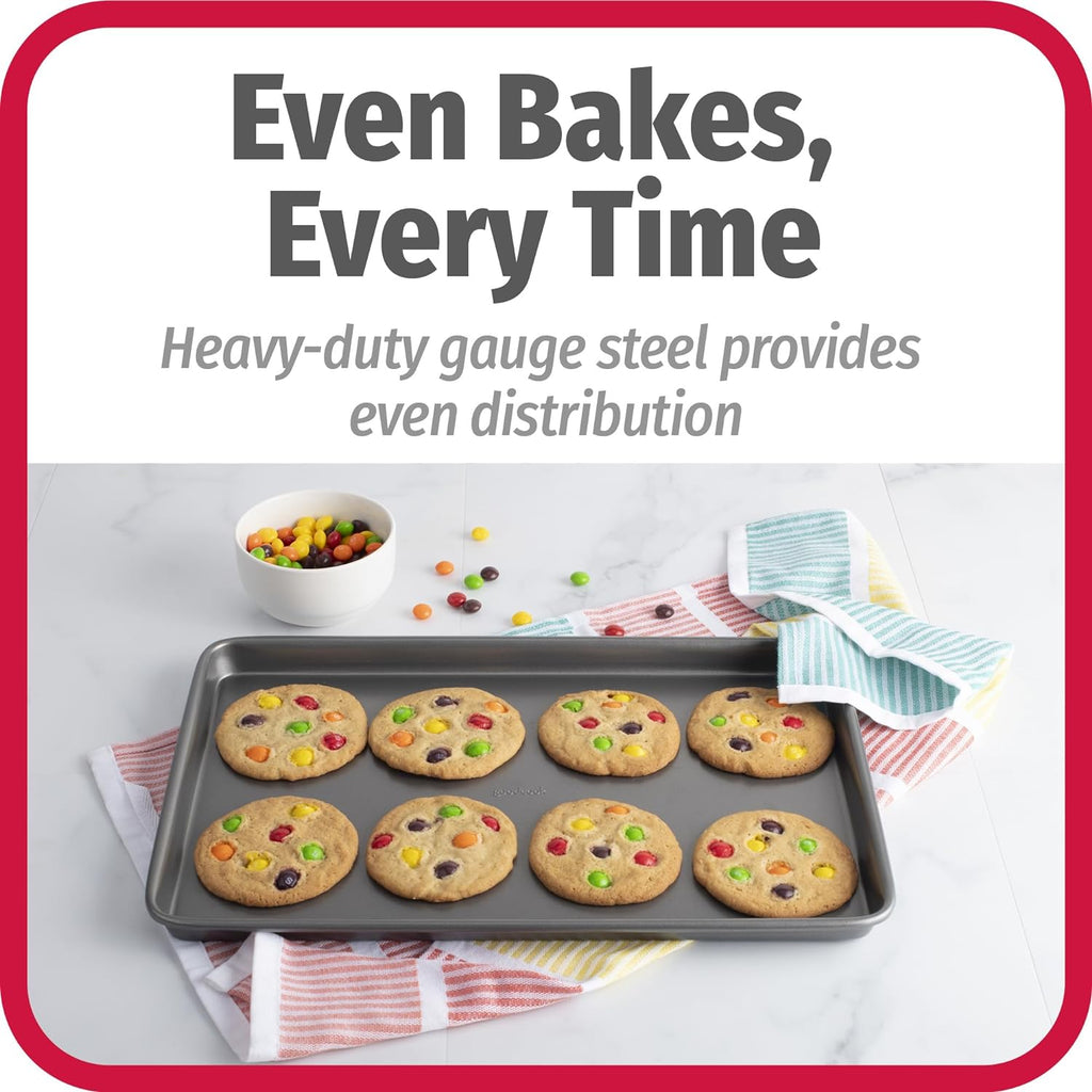 Everyday Nonstick Baking Sheet Set, 3 Pack Includes Small (13×9) Medium (15×1) and Large (17×11) Pans Carbon Steel Construction Cookie Sheets Bakeware Set, Gray
