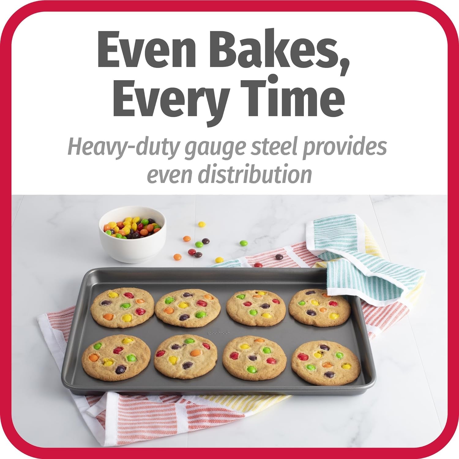 Everyday Nonstick Baking Sheet Set, 3 Pack Includes Small (13×9) Medium (15×1) and Large (17×11) Pans Carbon Steel Construction Cookie Sheets Bakeware Set, Gray