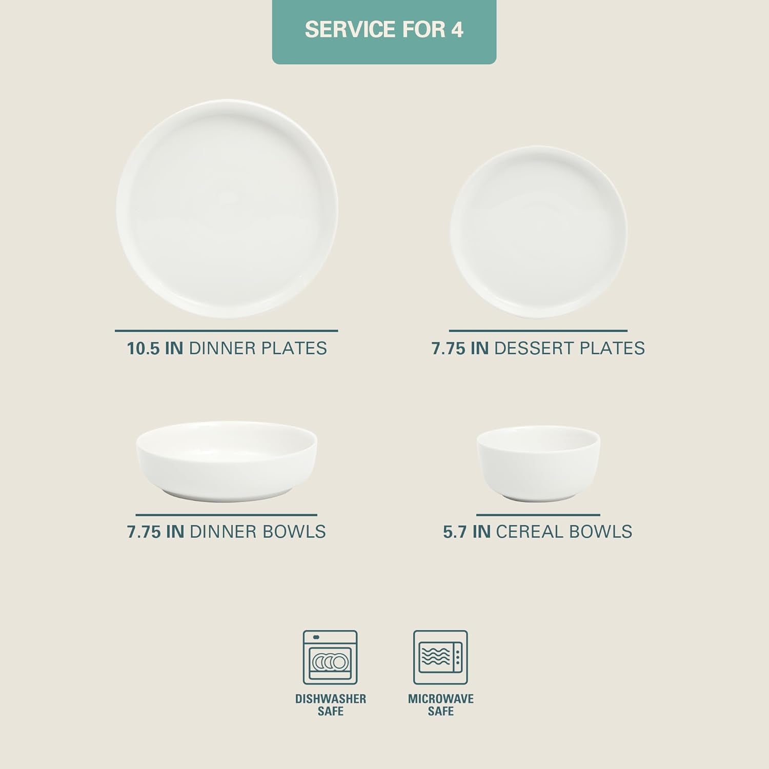Oslo Dinnerware Set for 4, 16-Piece White Porcelain Plates and Bowls — Ceramic Dish Set | Microwave & Dishwasher Safe