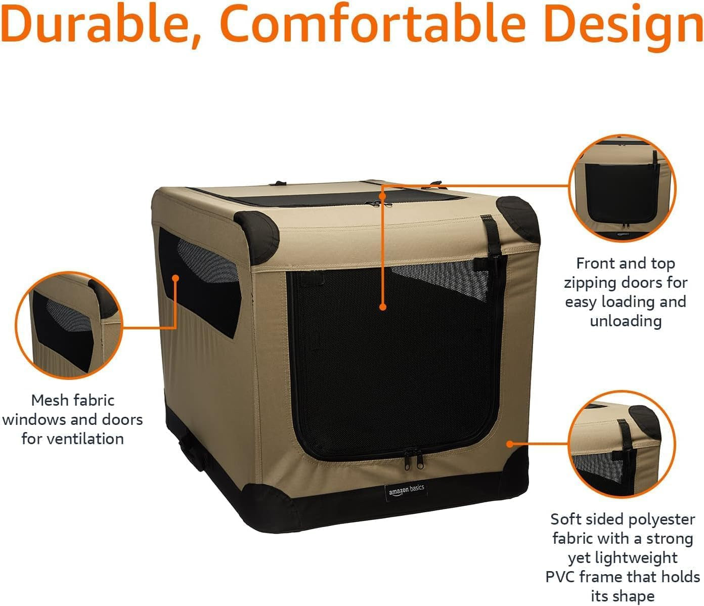 Portable Folding Soft Dog Crate, Double Door, Collapsible Travel Kennel, Easy to Assemble, Medium, 29.92" X 21.3" X 21.3", Tan