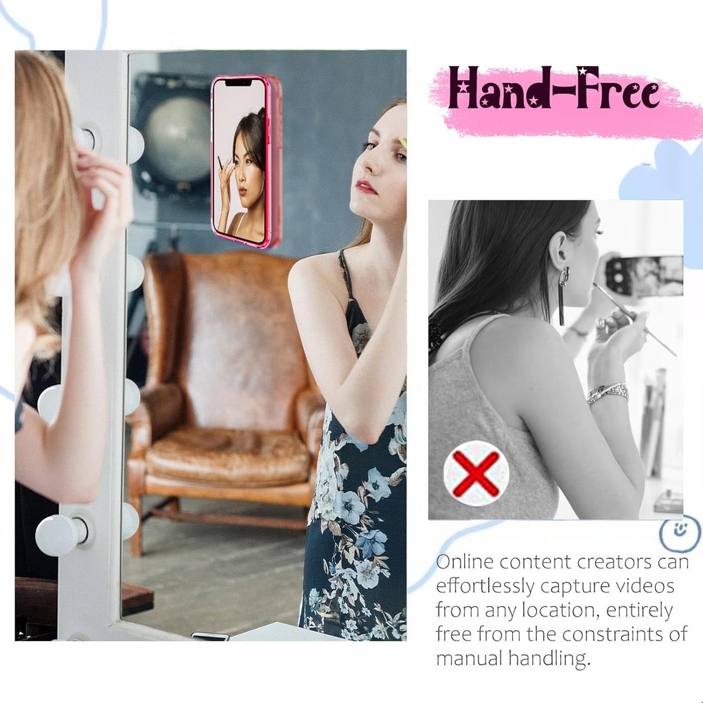 Anteel Silicone Suction Phone Case Mount, Silicon Adhesive Phone Accessory for Smartphones, Hands-Free Mirror Shower Phone Holder for Selfies, Tiktok Videos (Light Pink)