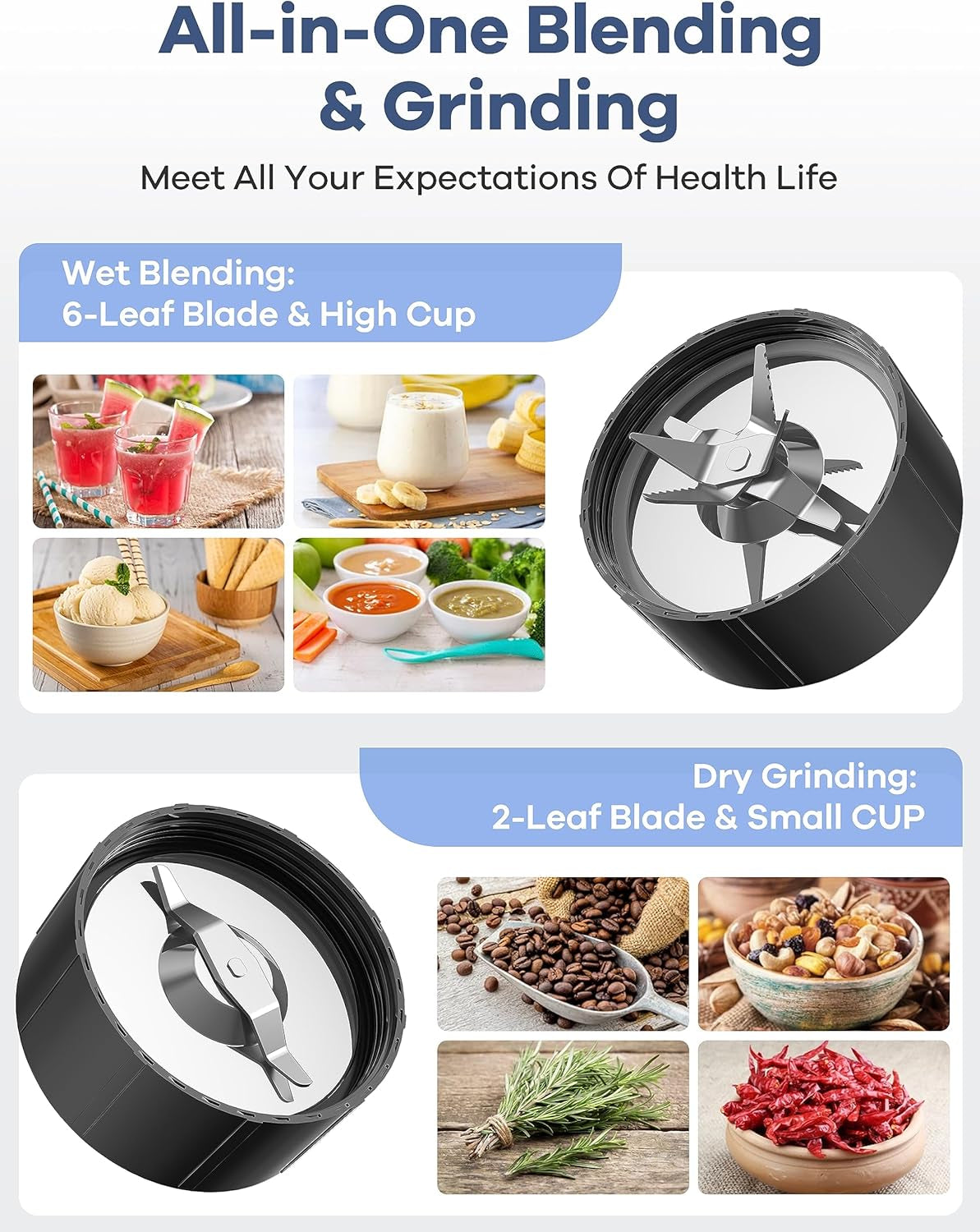 Smoothie Blender, 900W Blenders for Shakes and Smoothies, 15-Piece Personal Blender and Grinder Combo for Kitchen, Smoothies Maker with 4 Bpa-Free Portable Cup, Nutritious Recipe