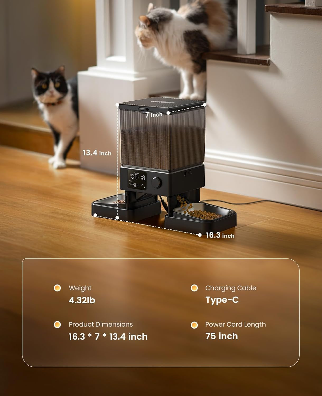 Automatic Cat Feeder for 2 Cats, 20 Cups/5L Automatic Cat Food Dispenser for Small Pets Indoor, Timed Cat Feeder for Dry Food