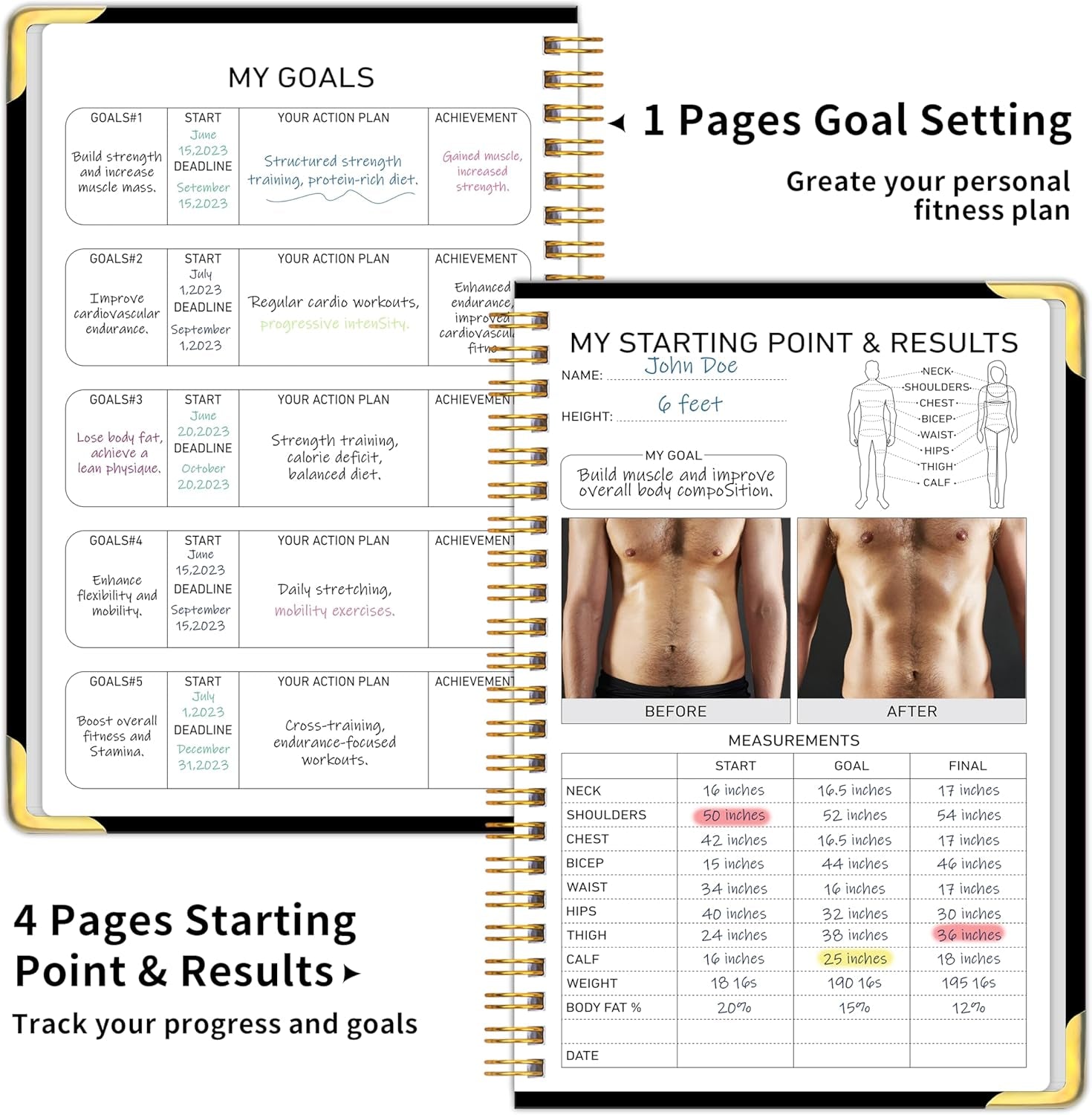 Fitness Workout Journal for Women & Men, A5(5.7" X 8.2") Workout Log Book Planner for Track Gym ＆ Home Workouts, Track Progress, Achieve Your Wellness Goals - Black