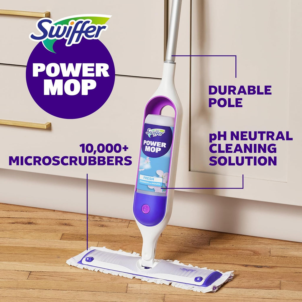 Powermop Multi-Surface Mop Kit for Floor Cleaning, Fresh Scent, Mopping Kit Includes Powermop, 2 Mopping Pad Refills, 1 Floor Cleaning Solution with Fresh Scent and 2 Batteries