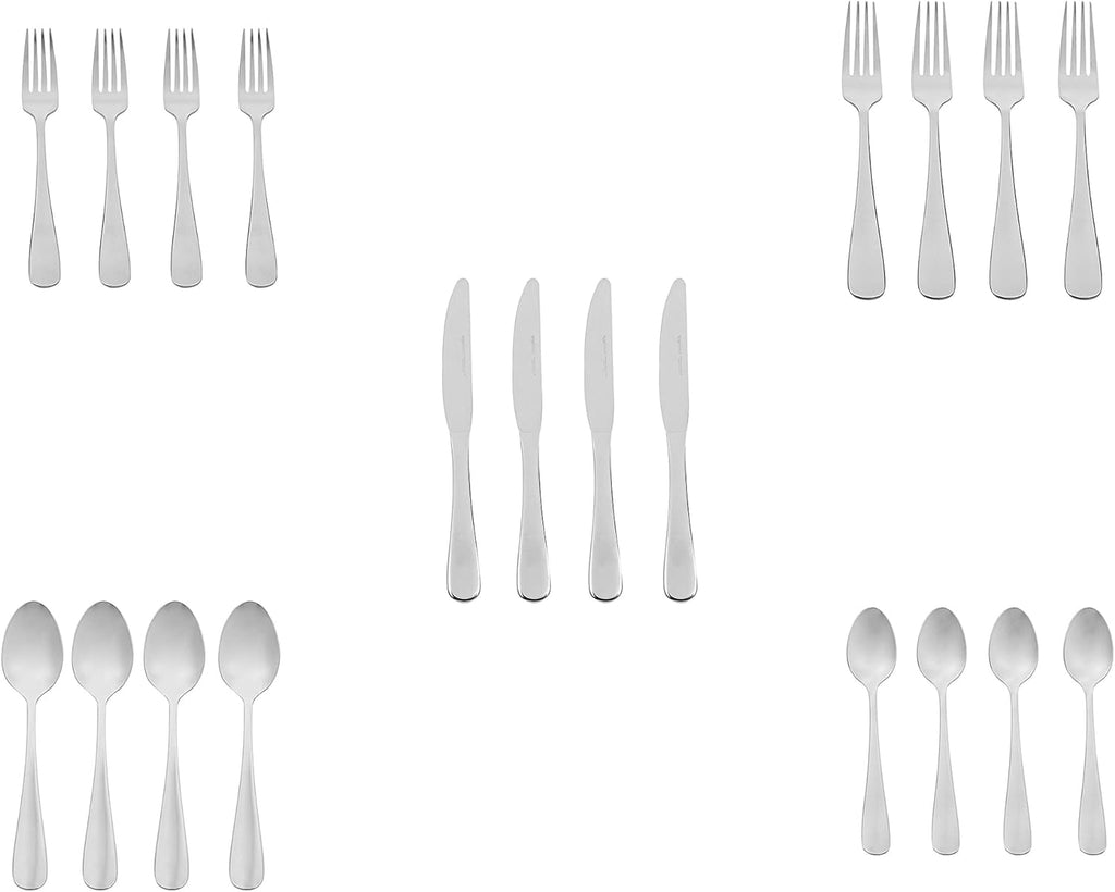 Silverware Set, Stainless Steel Flatware, Dishwasher Safe, Service for 4, 20-Piece Forks and Spoons, round Edge, Everyday Use
