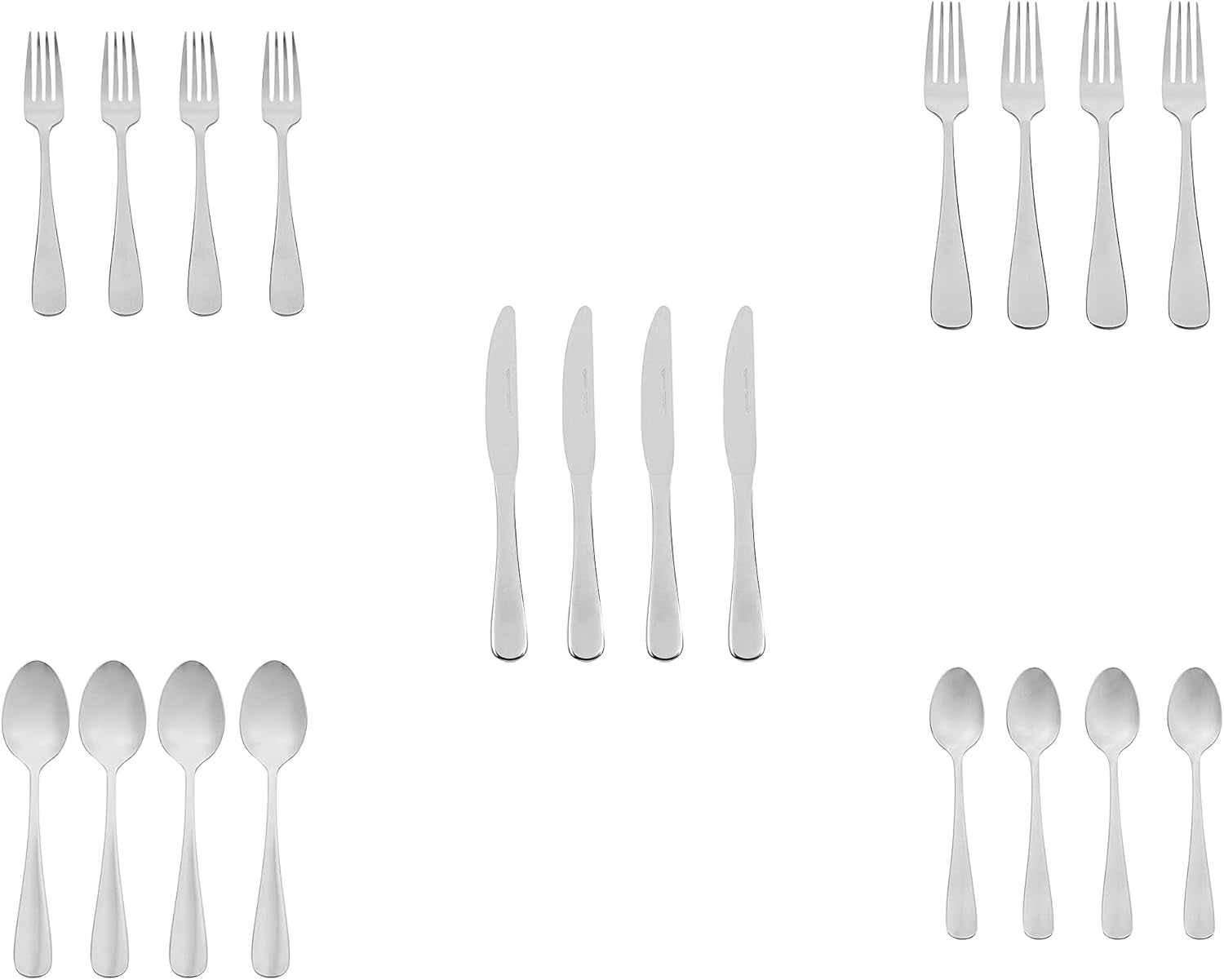 Silverware Set, Stainless Steel Flatware, Dishwasher Safe, Service for 4, 20-Piece Forks and Spoons, round Edge, Everyday Use