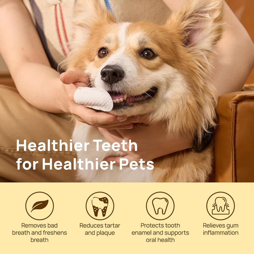 Teeth Cleaning Wipes for Dogs & Cats, Vet-Recommended Remove Bad Breath & Plaque & Tartar Buildup, Dog Tooth Brushing Kit, Dog Breath Freshener, Dogs Toothbrush & Toothpaste Alternatives