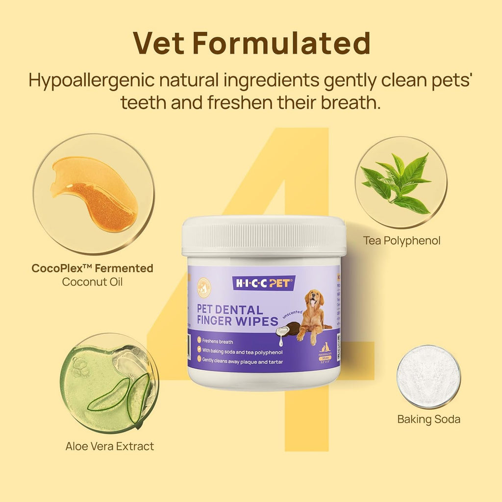 Teeth Cleaning Wipes for Dogs & Cats, Vet-Recommended Remove Bad Breath & Plaque & Tartar Buildup, Dog Tooth Brushing Kit, Dog Breath Freshener, Dogs Toothbrush & Toothpaste Alternatives