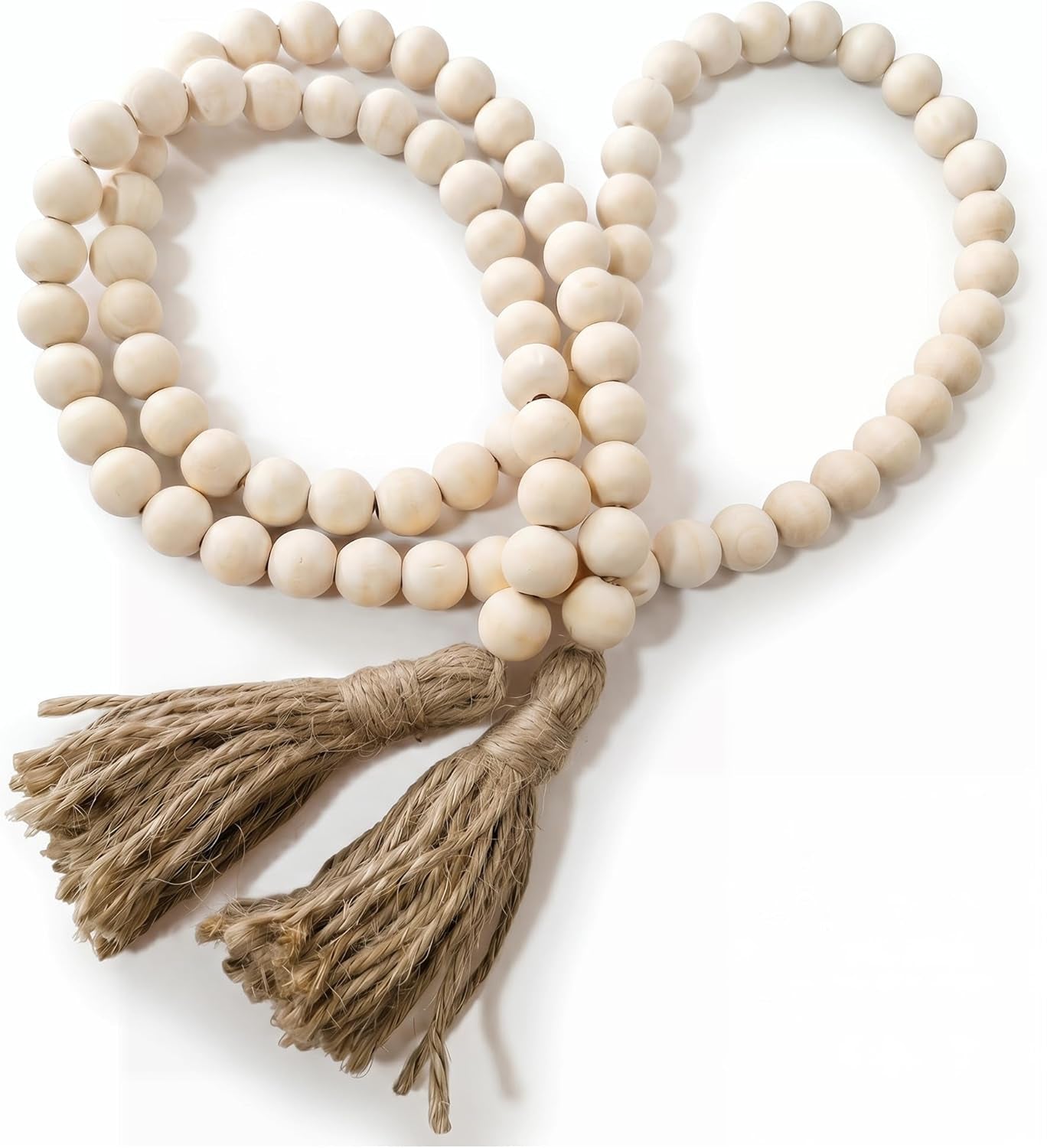 Farmhouse Beads Long Length Solid Wood Bead Boho Tassel Garland - Rustic Country Solid Beaded Boho Chic Decor for Wall, above Cabinet & Table