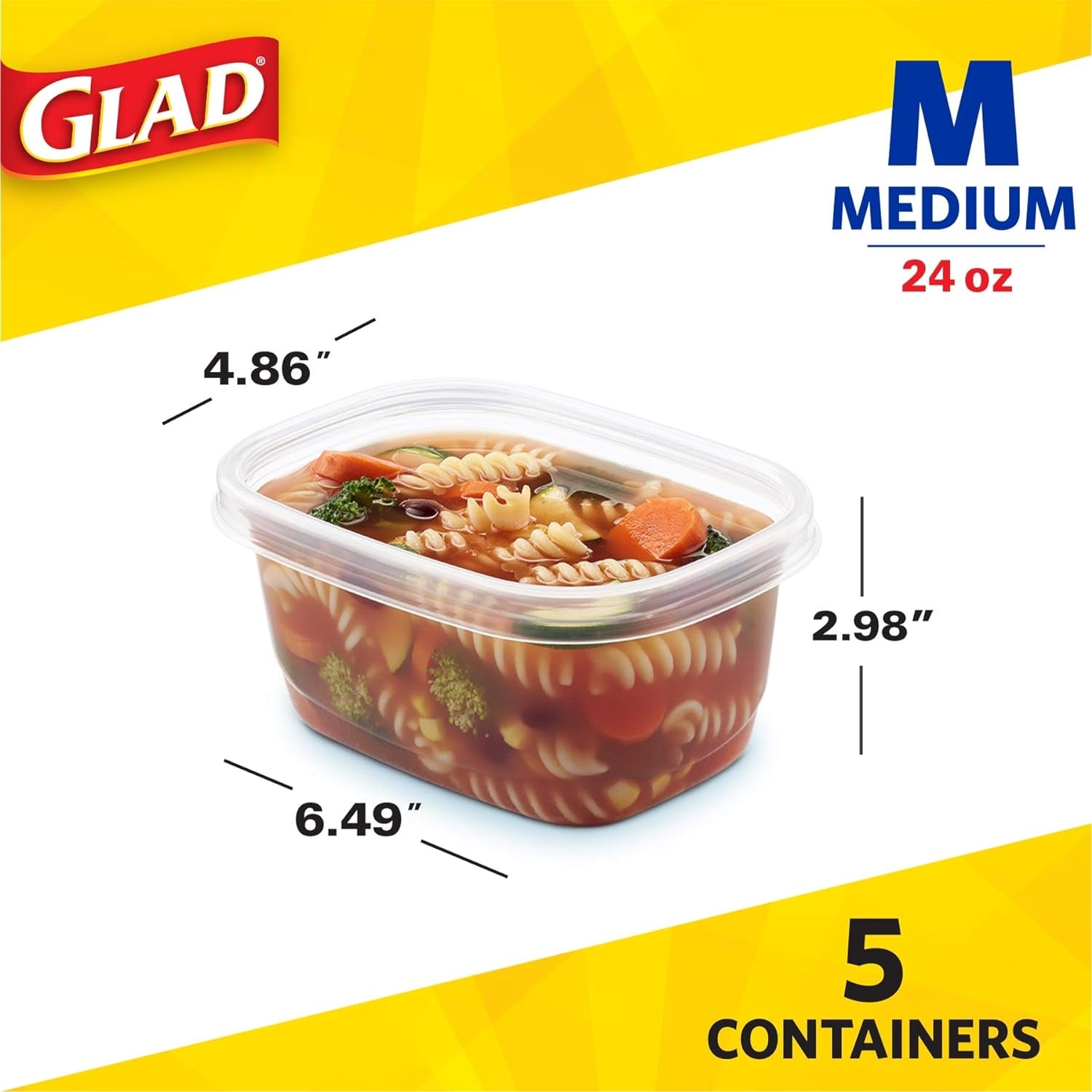 ware Medium Rectangle Food Storage Containers with Lids, BPA Free Plastic for Soups Salads and Meal Prep, Airtight Leak Resistant, Microwave Dishwasher Freezer Safe, 24 Oz, 5 Count