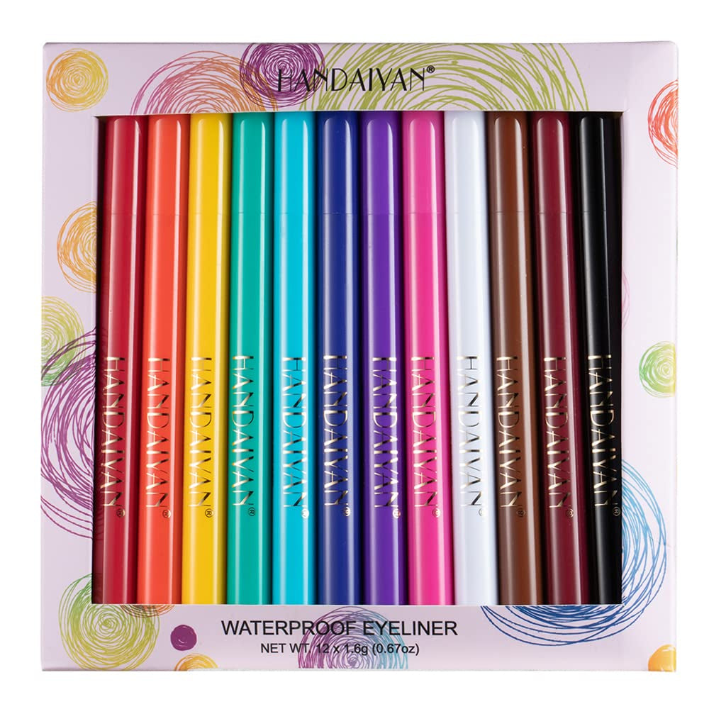 12 Colors Matte Liquid Eyeliner Set Rainbow Colorful Neon Eyeliner Pencil Pigmented Waterproof Smudgeproof Long Lasting Gel Eye Liner Christmas Makeup Gift Kit for Women (Set E)