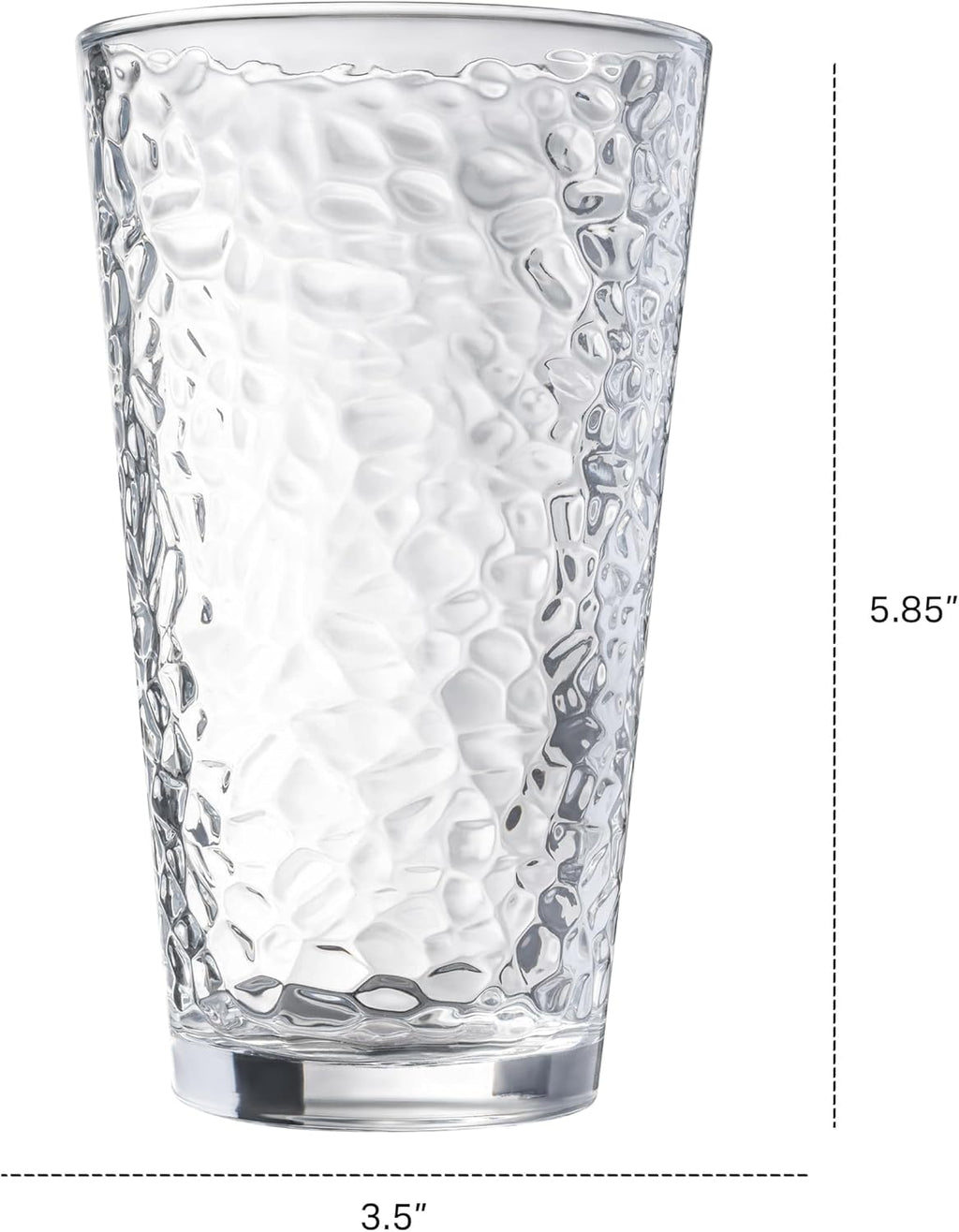 Set of 10 Hammered Glass Cups, 16Oz. Dishwasher Safe Cocktail Drinking Glasses - Clear Heavy Base Stemmed Water Glasses, Tall Beer Glasses, Bar Glass, Juice, Iced Tea, Margarita, & Everyday Drinks.