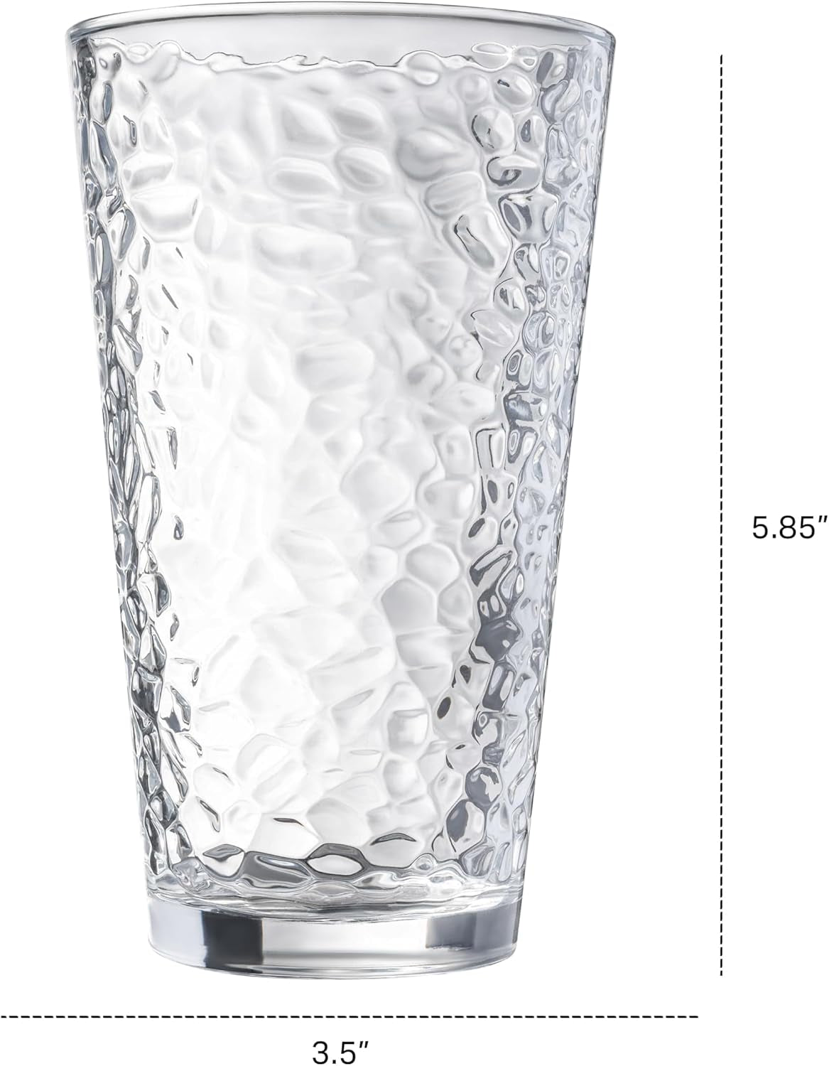 Set of 10 Hammered Glass Cups, 16Oz. Dishwasher Safe Cocktail Drinking Glasses - Clear Heavy Base Stemmed Water Glasses, Tall Beer Glasses, Bar Glass, Juice, Iced Tea, Margarita, & Everyday Drinks.
